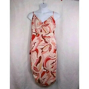 Forever 21+ Size OX Pink leaf print strappy side shirred midi dress